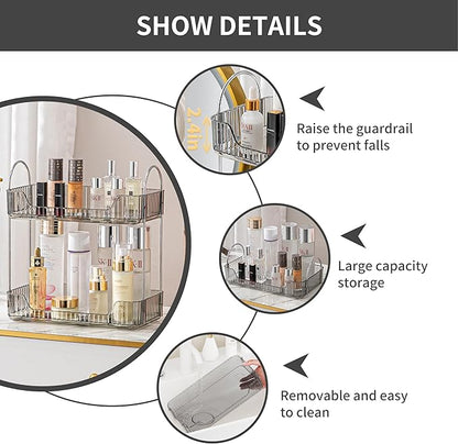 Akinbas 2 Tier Bathroom Organizer Countertop Makeup Perfume Tray Skincare Organizer for Bathroom Dresser Vanity (Grey)