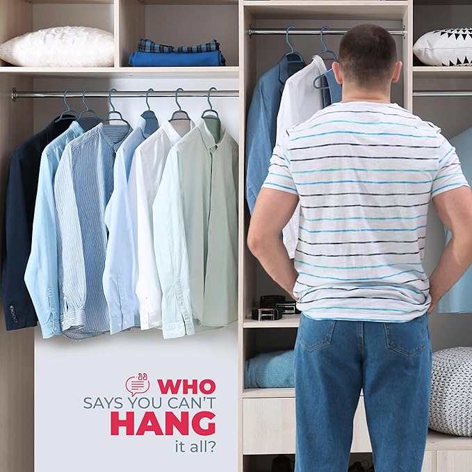 Large & Wide Heavy Duty Clothes Hangers 30 Pack – Made in USA – Ideal for Plus Size Clothing – 10lb Plastic Hangers with Notches for Oversized Adult Coats & Pants – Blue