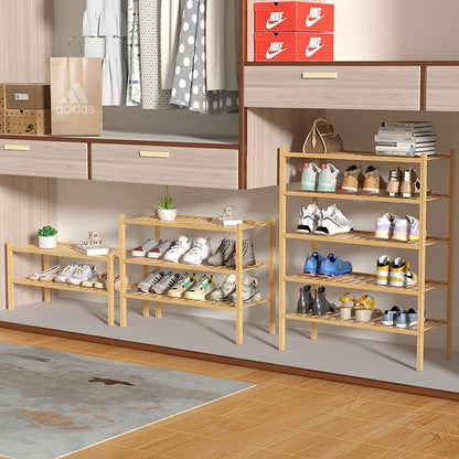 ROMGUAR CRAFT 4 Tier Bamboo Shoe Rack for Closet Free Standing Wood Shoe Shelf for Entryway Small Space Stackable 27"x11"x26" (Natural)
