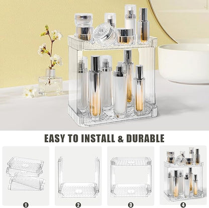 Bathroom Counter Organizer Cosmetics Skincare Organizers Skincare Makeup Organizer Countertop Holder for Perfume-2 Tier-Clear