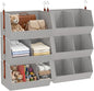 3-Tier Hanging Closet Organizer, Extra Large Fabric Closet Shelves with Zipper, Foldable Closet Storage Organizer for Clothes, Handbags, Socks, Underwear, Dorm Room and RV, Grey - 2 Pack