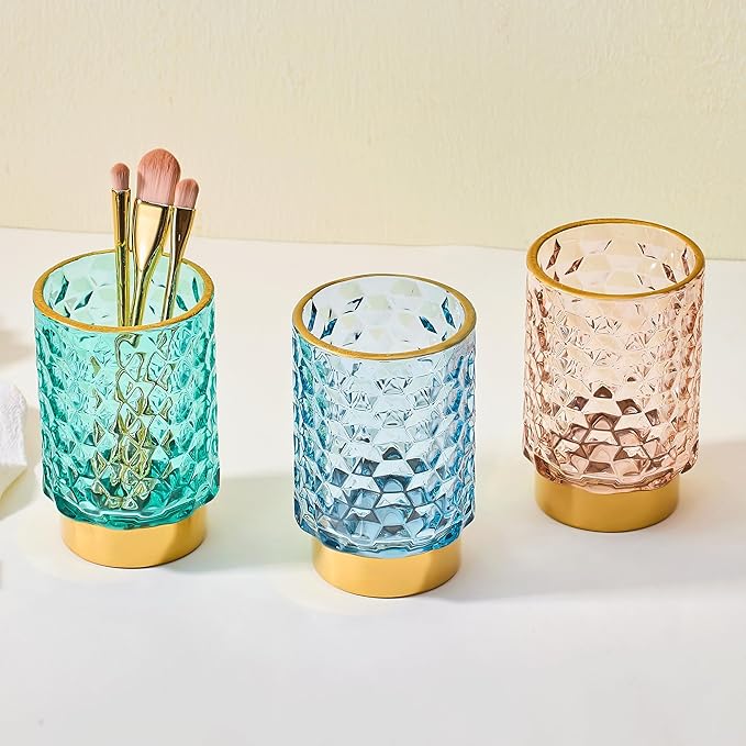 Makeup Brush Holder Organizer,Toothbrush Holders,Desk Pen Pencil Holder,Multifunctional Vintage Glass Brush Cup（A46-6-US）