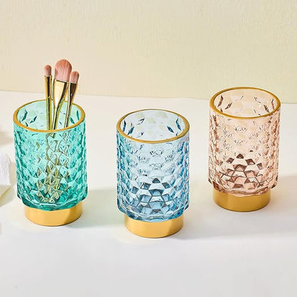 Makeup Brush Holder Organizer,Toothbrush Holders,Desk Pen Pencil Holder,Multifunctional Vintage Glass Brush Cup（A46-6-US）