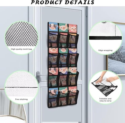 Funny Pig 12 Pockets Over the Door Shoe Organizer,Hanging Shoe Organizer for Door with 12 Mesh Pockets, Large Capacity Shoe Hanging Storage Bag,Headphone Storage Classroom