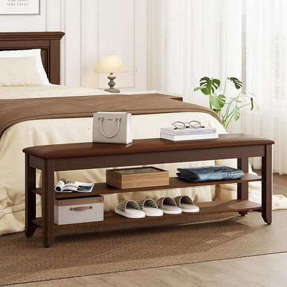 Homleke Shoe Rack Bench with Flip-Top Storage, Solid Wood Entryway Bench with Cushion, Adjustable Shelf, for Hallway, Mudroom, Closet – Walnut, 47.2"