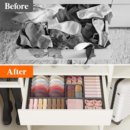 Lifewit Drawer Organizer Clothes for Closet 32 Pack, 3 Sizes Underwear Wardrobe Drawer Dividers, Fabric Foldable Dresser Storage Organizer Bins for Sock/Bra/Lingerie/Undies, Gray