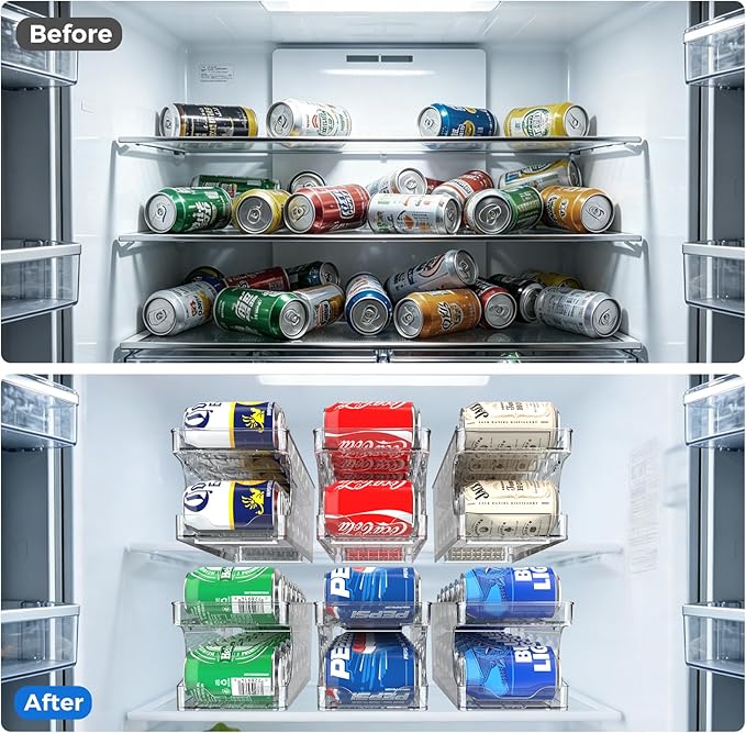 2 Pack Rolling Soda Can Organizer for Refrigerator Can Dispenser for Fridge Beer Soda Seltzer Pop Can Soda Organizer for Fridge 10 Standard Size 11.15oz 12oz 330ML 355ML Cans Holder Storage