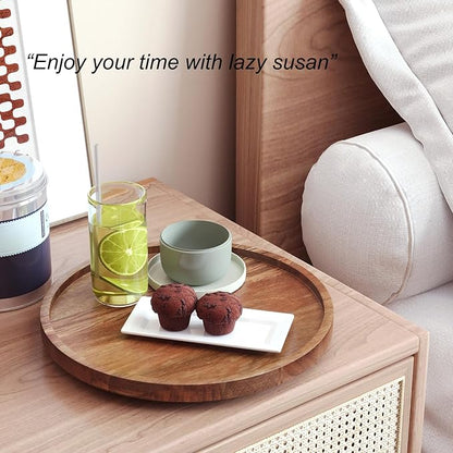 VERTORGAN Lazy Susan Organizer for Kitchen, Acacia Wood Turntable for Cabinet, Pantry, Table, Countertop, Vanity, Spice Rack（Medium）