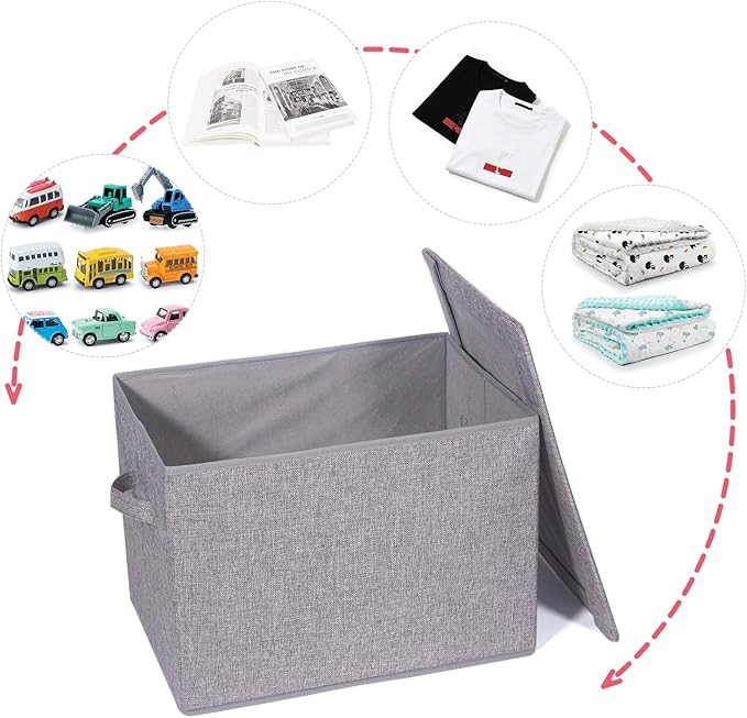 TENABORT 3 Pack Large Foldable Storage Box with Lids Fabric Storage Cube Organizer Cloth Containers Bins Baskets for Closet Clothes Clothing Bed Room