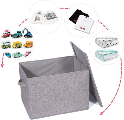 TENABORT 3 Pack Large Foldable Storage Box with Lids Fabric Storage Cube Organizer Cloth Containers Bins Baskets for Closet Clothes Clothing Bed Room