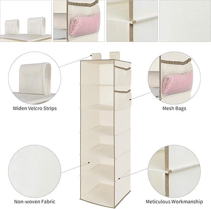 MAX Houser 6 Tier Shelf Hanging Closet Organizer, Closet Hanging Shelf with 2 Widen Straps for Storage, Foldable (Beige2) | Shelf