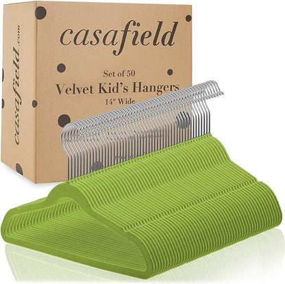 Casafield 50 Velvet Kid's Hangers - 14" Size for Children's Clothes - Lime Green