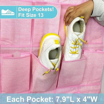 homyfort 35 Pockets Over the Door Shoe Organizer, Hanging Door Shoe Rack for Closet, Large Shoe Storage Holder Zapateras Organizer for Shoes (Pink)