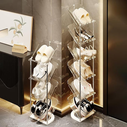 YYW Narrow Shoe Rack Vertical Shoes Rack for Entryway Corner Shoe Storage Organizer for Small Spaces Transparently Tall Slim Shoe Shelf for Front Door Entrance Living Room White 6 Layers