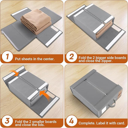 StorageTastic 8 Pack Bed Sheet Closet Organizers and Storage,Sturdy Foldable Storage Containers with Window and Label,Storage and Organization for Bedding Sheets,Duvet Covers,Blankets (Grey)