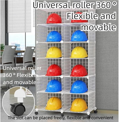 Stackable Safety Helmet Storage Boxes, Large Adjustable Hard Hat Placement Organizer Rack with Wheels for Construction Site/Garage/Workshop/Factory Helmet Display Shelf (1 * 4)