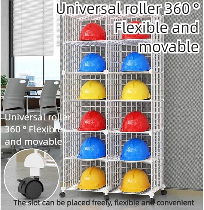 Stackable Safety Helmet Storage Boxes, Large Adjustable Hard Hat Placement Organizer Rack with Wheels for Construction Site/Garage/Workshop/Factory Helmet Display Shelf (3 * 8)