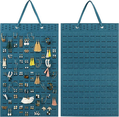 Resovo Hanging Earrings Organizer, Wall Earring Holder with 20 Hooks, Holds Up To 300 Pairs, Compact Design, Soft Material-Dark Green
