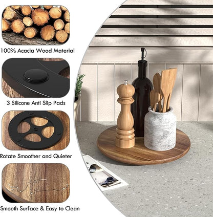 Lazy Susan for Table Top Bamboo Lazy Susan Turntable for Cabinet Kitchen Countertop Organizer for Condiment Bathroom Counter Organizer Decor Sink Tray Acacia Wood 10 Inch