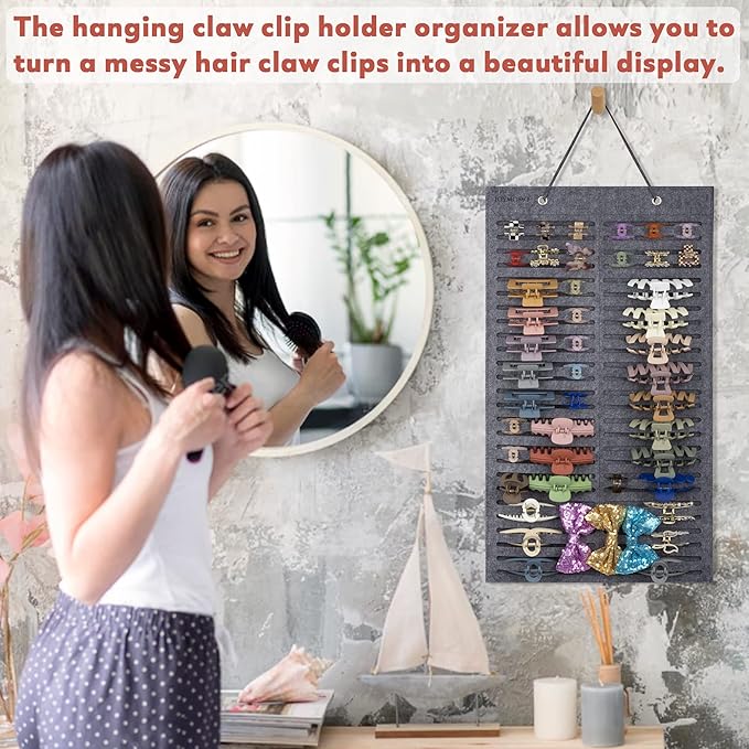 Women Hanging Hair Clip Organizer Display Hair Bows Stand Hanger Claw Clip Storage (Grey)