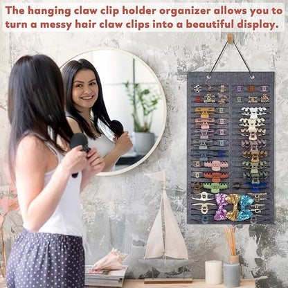 Women Hanging Hair Clip Organizer Display Hair Bows Stand Hanger Claw Clip Storage (Grey)