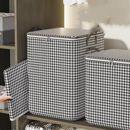 Houndstooth Storage Bags, Quilt Storage, Wardrobe Organizer, Multi-Purpose, Non-Woven Fabric, Black, 180L, 60x35x30cm
