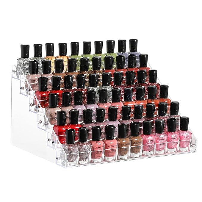 Cq acrylic 54 Bottles of 6 Layers Clear Nail Polish Rack,Nail Polish Storage Organizers and Storage Box,Clear Paint Bottles Holder and Essential Oil Organizer,Pack of 1