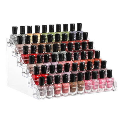 Cq acrylic 54 Bottles of 6 Layers Clear Nail Polish Rack,Nail Polish Storage Organizers and Storage Box,Clear Paint Bottles Holder and Essential Oil Organizer,Pack of 1