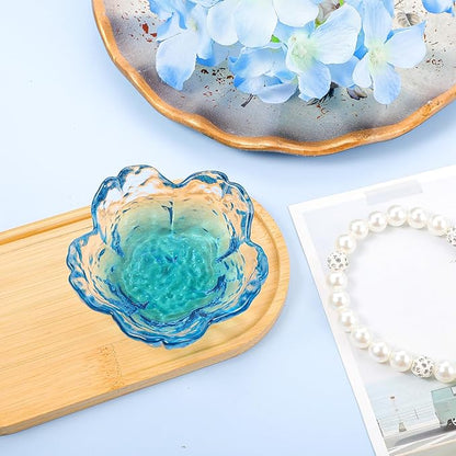 Qianyu Blue Flower Ring Dish Small Key Bowl Aesthetic Glass Trinket Tray Engagement Wedding Ring Holder Plate Room Decor Jewelry Dish Organizing Necklace Earrings for Mom Friend Sister