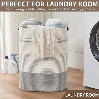 AINUOQI Laundry Basket with Handles - Blanket Basket & Hampers for Bedroom Aesthetic, Laundry Hamper & Blanket Storage for Living Room, Clothes Hamper, Tall, Large 17" x 14" x 22”, Grey