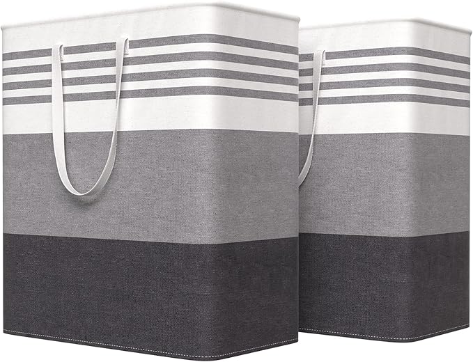 WOWBOX 2 Pack Laundry Hampers Baskets, Freestanding Dirty Clothes Hampers with Reinforced Handles & Cross Stitch & Waterproof Coating, for Laundry Bedroom Bathroom, 2 x 100L