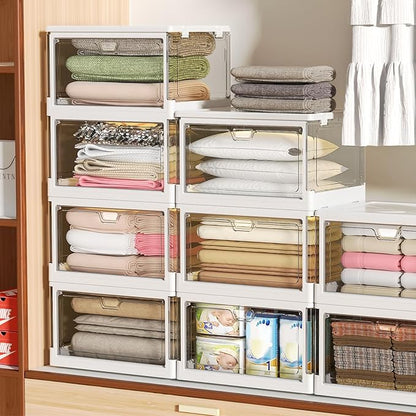 Kmiectse Clear Storage Bin with Lid 3 Pack 【Stackable & Sturdy】 Plastic Multifunctional Folding Storage Bins for Bedroom, Living Room, Study,Room, 23 QT Folding Box with Magnetic Door