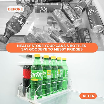 Fridge Organizer for Drinks, Upgraded Design of Fridge Can Organizer with Larger Stopper Height. Width Adjustable Automatic Can Holders for Fridge with Lock. Holds 10 Cans (2 Rows, White)