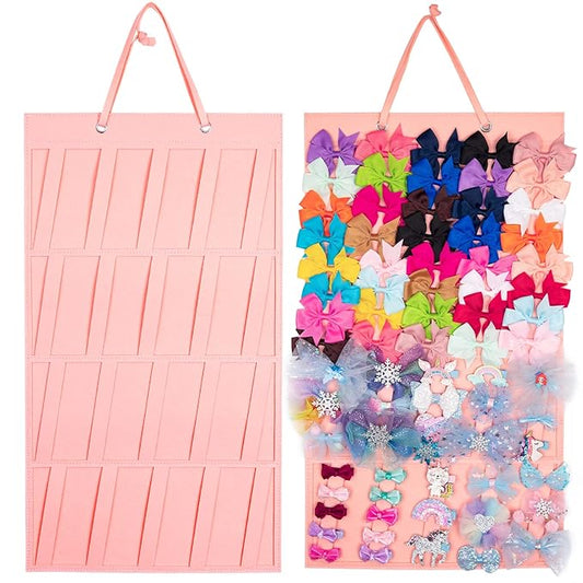 Bow Holder for Girls Hair Bows Claw Clip Organizer, Large Capacity, 4 Layer Display Holder, Holds 150+ Pcs, Pink-B, Modern Style, Felt Material, Easy Assembly for Girls & Women