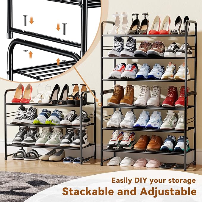 Simple Shoe Rack, 3 Tier Heavy Duty Metal Shoe Shelf 27 Inch Wide, Black