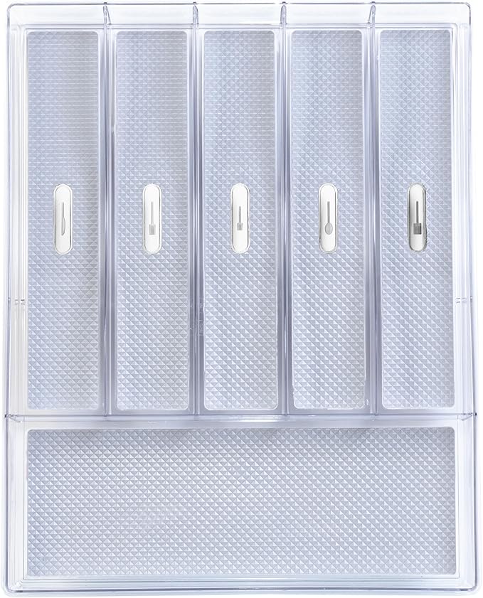 Glad Silverware & Utensil Drawer Organizer - Divided Clear Plastic Storage Tray with 6 Compartments for Kitchen Flatware and Cutlery - BPA Free, Food Safe, Non Slip, 12x15 inches