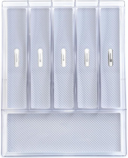 Glad Silverware & Utensil Drawer Organizer - Divided Clear Plastic Storage Tray with 6 Compartments for Kitchen Flatware and Cutlery - BPA Free, Food Safe, Non Slip, 12x15 inches