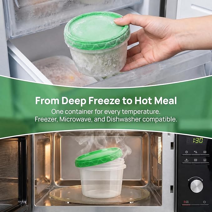 EONJOE 16 oz Plastic Freezer Containers with Lids 2 Cup Food Storage Container BPA Free Stackable Airtight Dishwasher Safe,12 Pack
