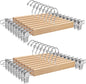 Amber Home 24 Pack 14.17" Solid Natural Wooden Pant Skirt Hangers, Bottom Hangers for Slacks Trousers Jeans with 2-Adjustable Anti-Rust Clips (Natural, 24 Pack)