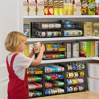 Sbanmao 2-Pack Stackable Can Organizer for Pantry, Adjustable Can Holder Rack for Canned Food Soda Drink Goods Storage up to 36 Cans Storage, 2 Tier, Black
