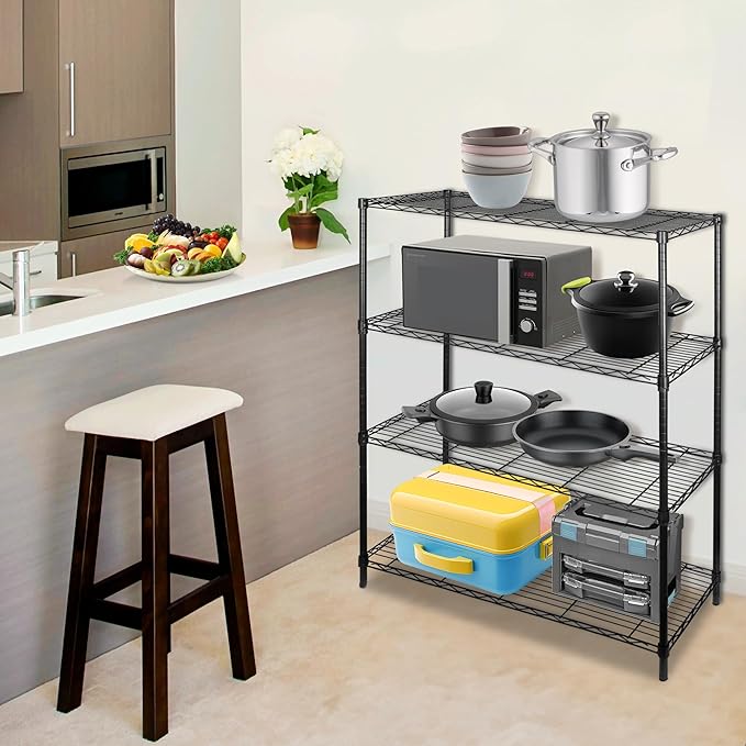 SUPER DEAL Black 4-Shelf Heavy Duty Storage Wire Shelving Unit for Restaurant Garage Pantry Kitchen Garage Rack (36L x 14W x 54H)