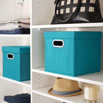 Household Essentials 36-1 Decorative Storage Cube Set with Removable Lids | Aqua | 2-Pack