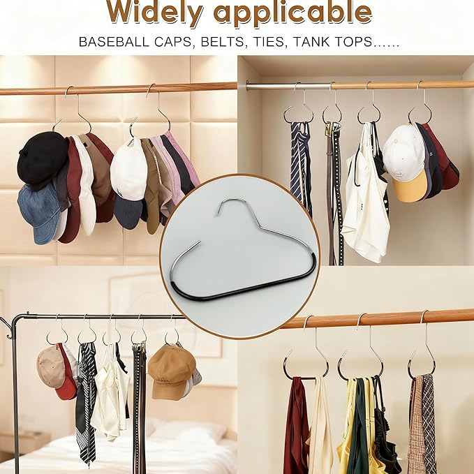 4Packs Hat Organizer, Stainless Steel Hat Hangers for Closet, Hat Rack Hat Holder for Baseball Caps, Cap Organizer for Baseball Caps, Scarf and Hat Organizer (Gray+Black+White+Pink)