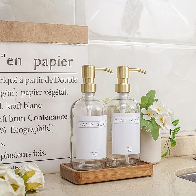 Vanity Tray, Bathroom Tray, Soap Dispenser Tray for Bathroom, Kitchen and Home Decor(Acacia-Small)