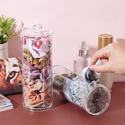 PH PandaHall 2pcs Scrunchie Holder Organizer Acrylic Hair Tie Organizer Stand with Lid Portable Hair Band Storage Display Hair Accessories Organizer Display for Women 2.7x7.6 Inch