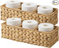 StorageWorks Toilet Paper Baskets for Shelves, 3-Section Large Wicker Baskets Storage, Water Hyacinth Back of Toilet Basket for Organizing Tank Topper, Living Room Decor, 2 Pack