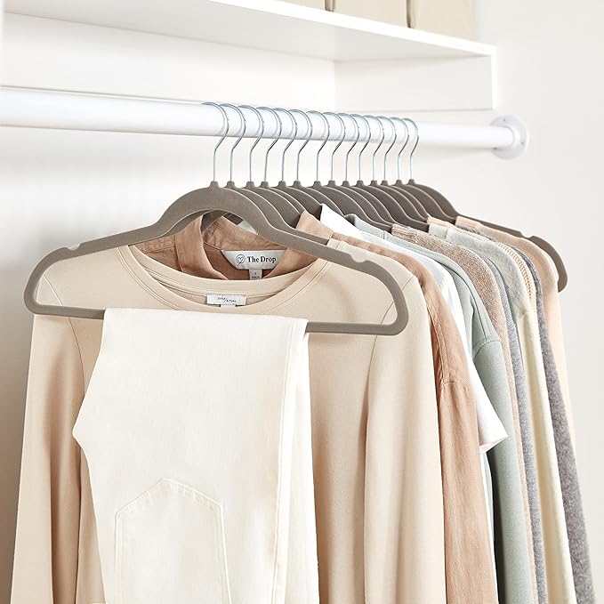Amazon Basics Slim Velvet Non-Slip Space Saving Suit Clothes Hangers for Closet Organization, Gray/Silver, 100-Pack