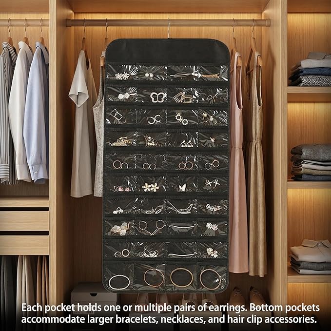Jewelry Organizers and Storage,Earring Holder Organizer Jewelry Organizer Non-Woven Double-Sided Necklace Holder Organizer Dust-Proof Jewelry Box,80 Pocket Hanging Jewelry Organizer