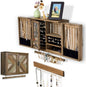 ikkle Wooden Jewelry Organizer Wall Mounted, Hanging Jewelry Holder with Removable Bracelet Rod and Hooks for Necklaces Earrings Bracelets Rings, Brown