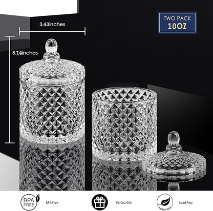 ALAMHI 2 Pack Qtip Holder Cotton Round Ball Holder Set, Apothecary Jars Glass Bathroom Storage jars with Lids for Bathroom Decor, Qtip Dispenser for Cotton Swab,Cutip
